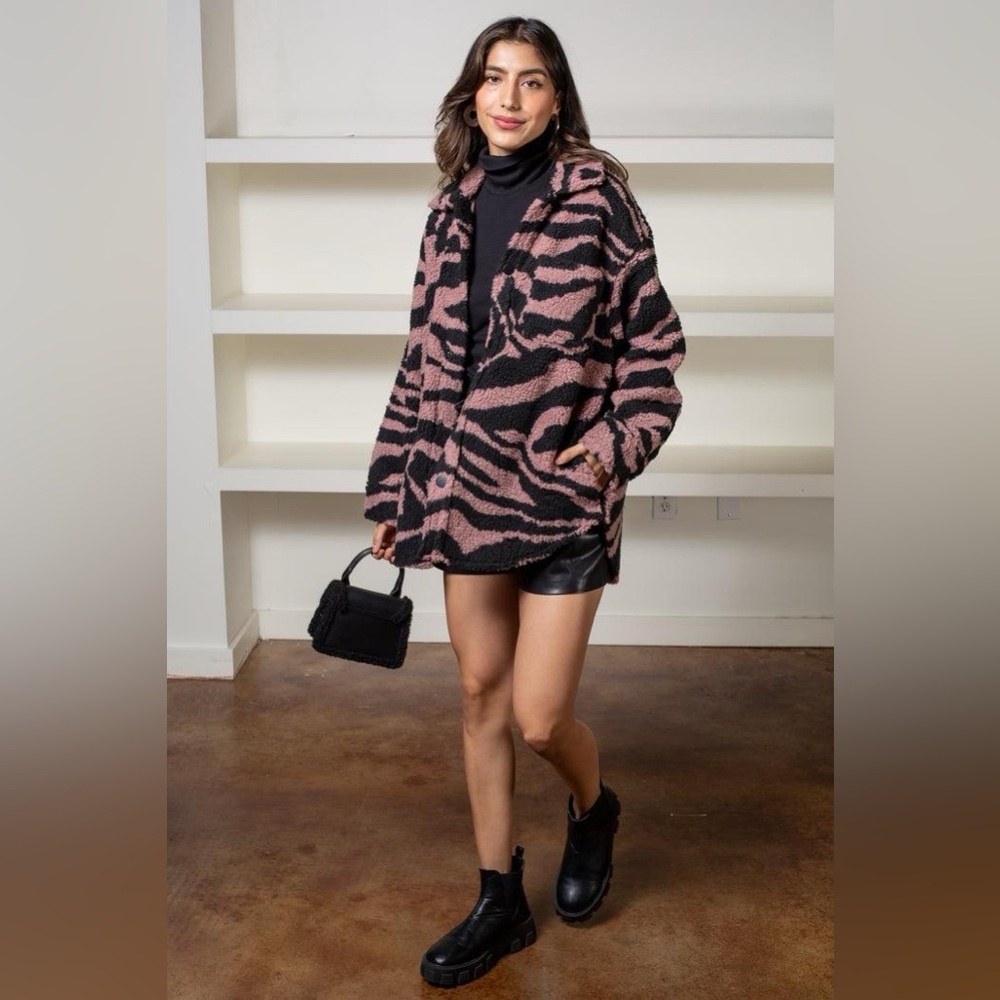 Pistola Lynn Zebra Stripe Faux Shearling Coat size M